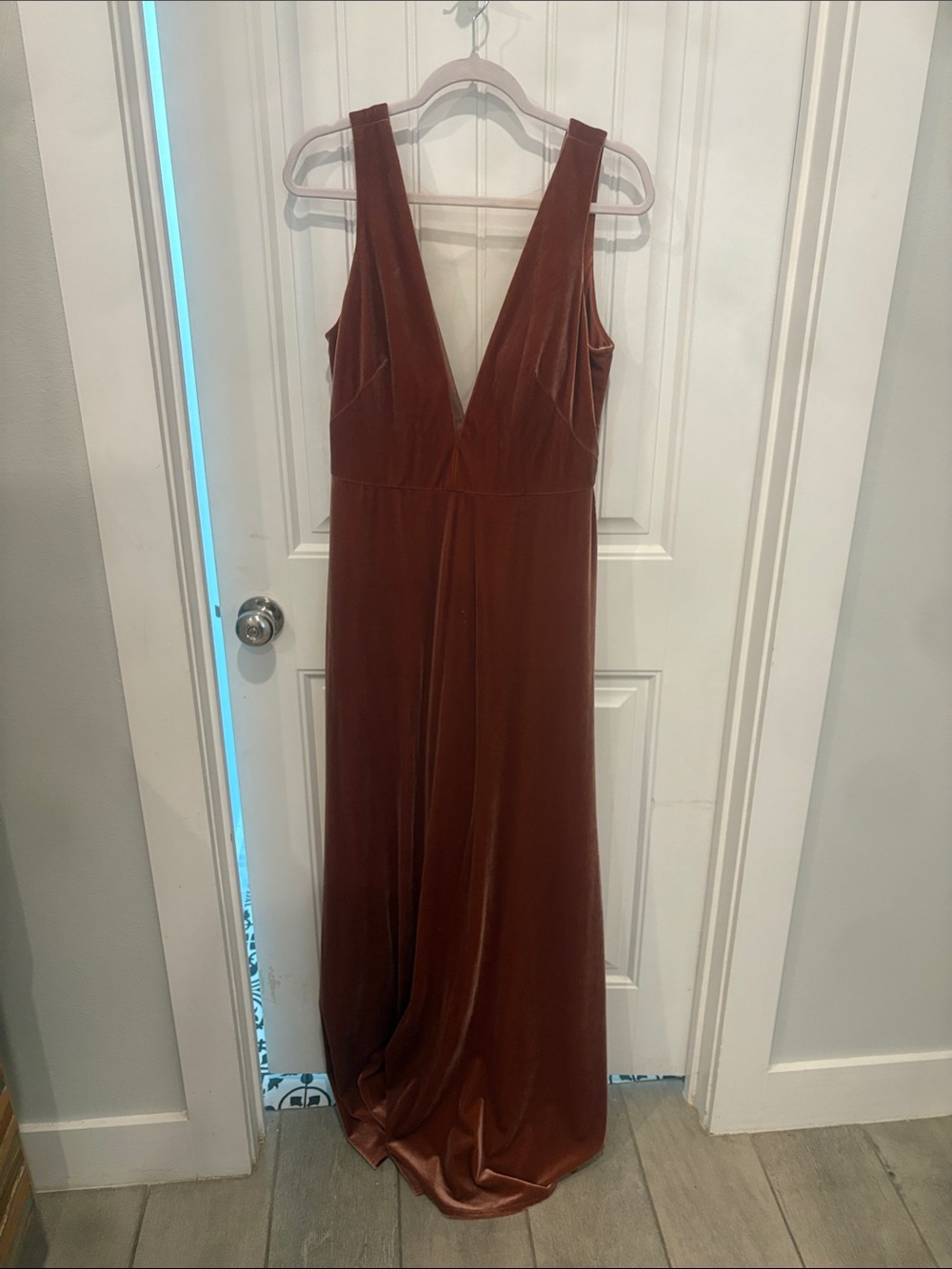 Jenny Yoo Collection Size 14 Rust Velvet Floor Length Gown